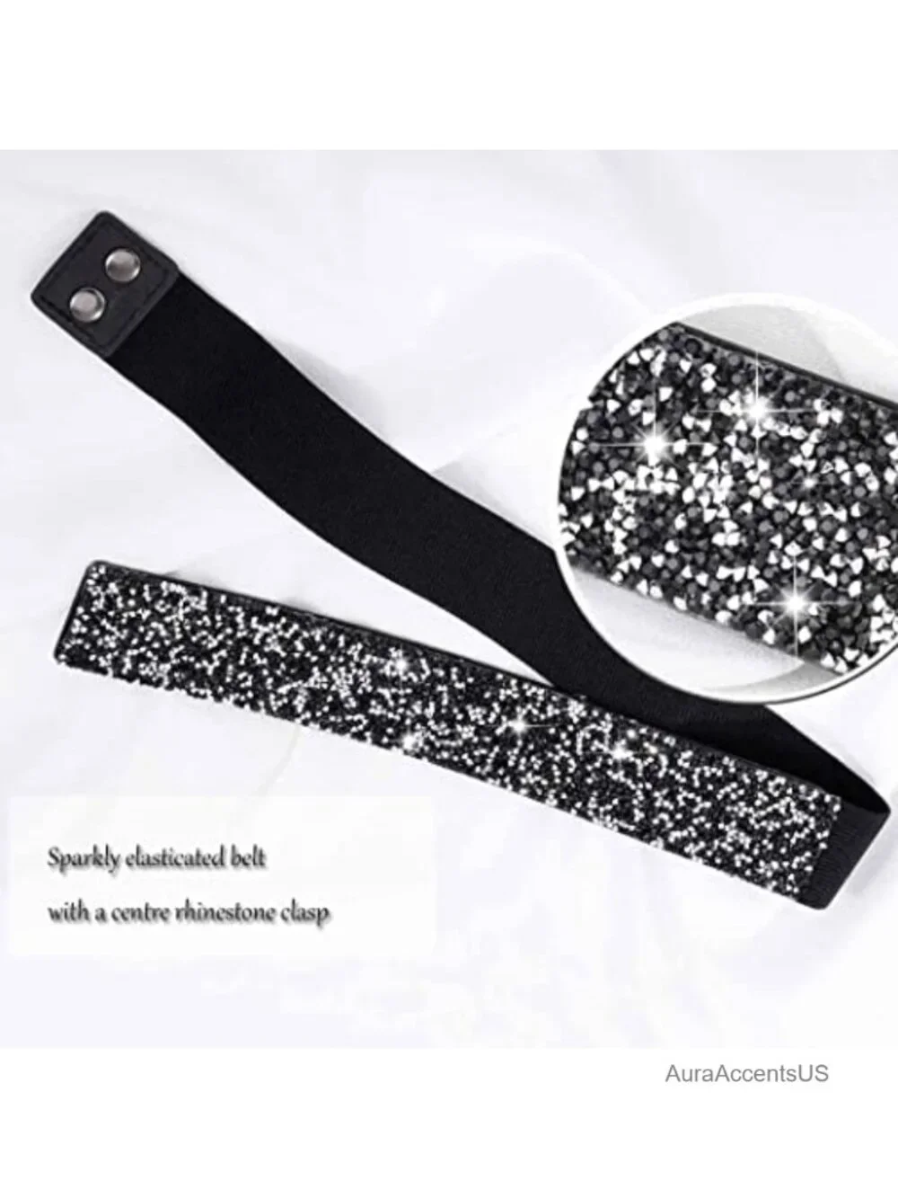 Rhinestone Dress Belt Elastic Waist Wedding Sash Faux Leather